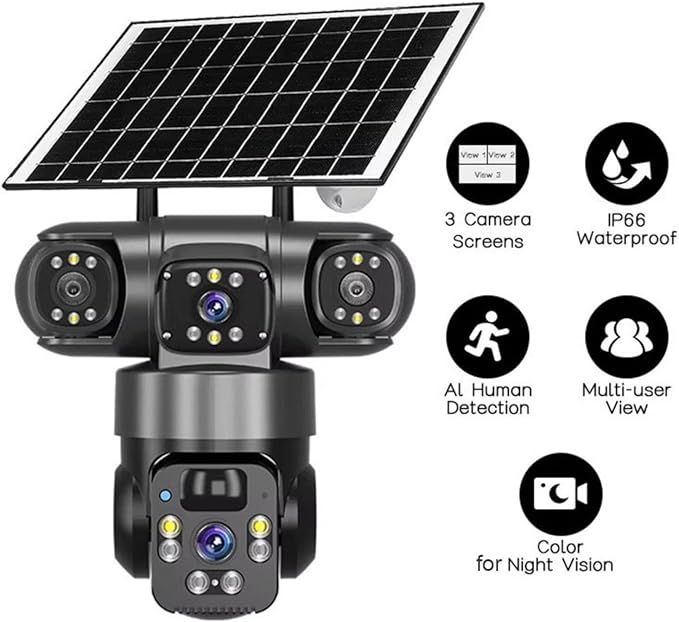 كاميرا بالطاقة الشمسية 3 عدسات نسخة GEEK SPACE - Wifi