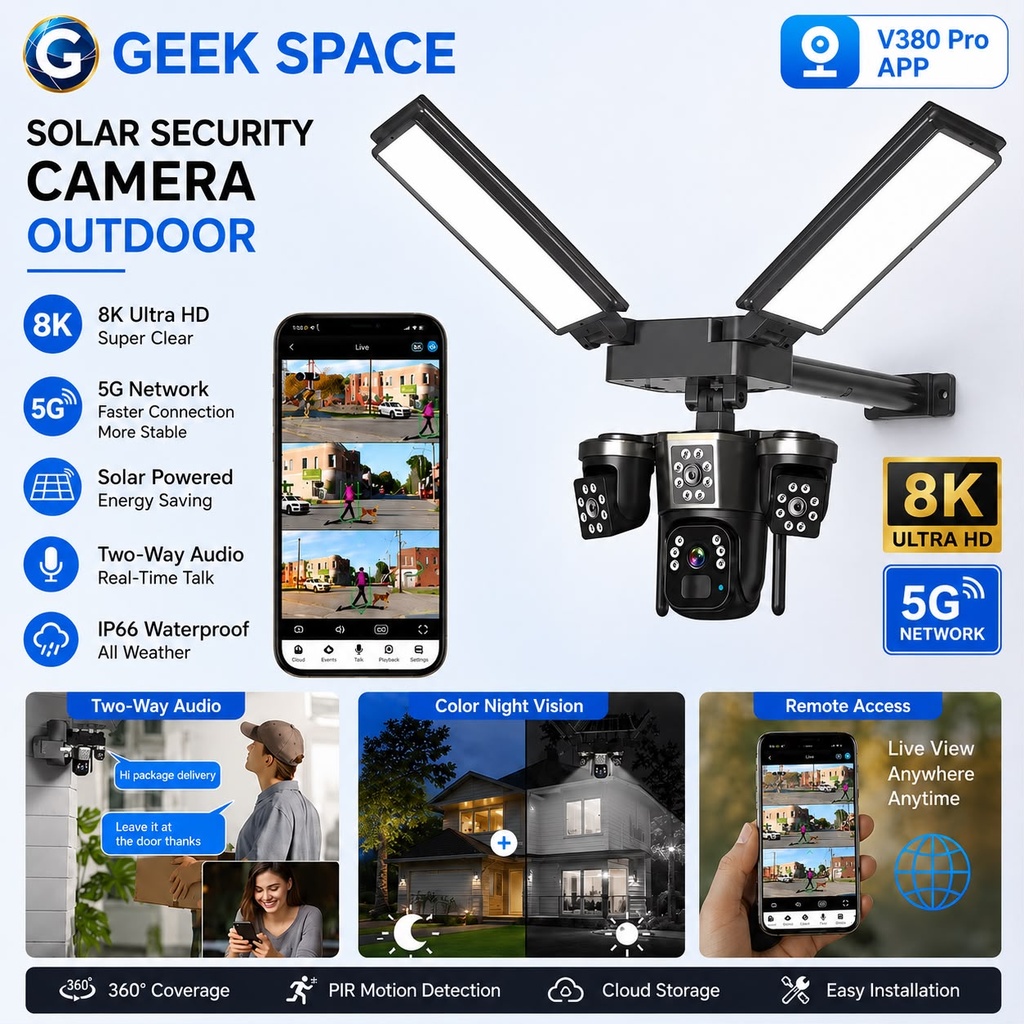 كاميرا بالطاقة الشمسية 3 عدسات GEEK SPACE-SIM Card